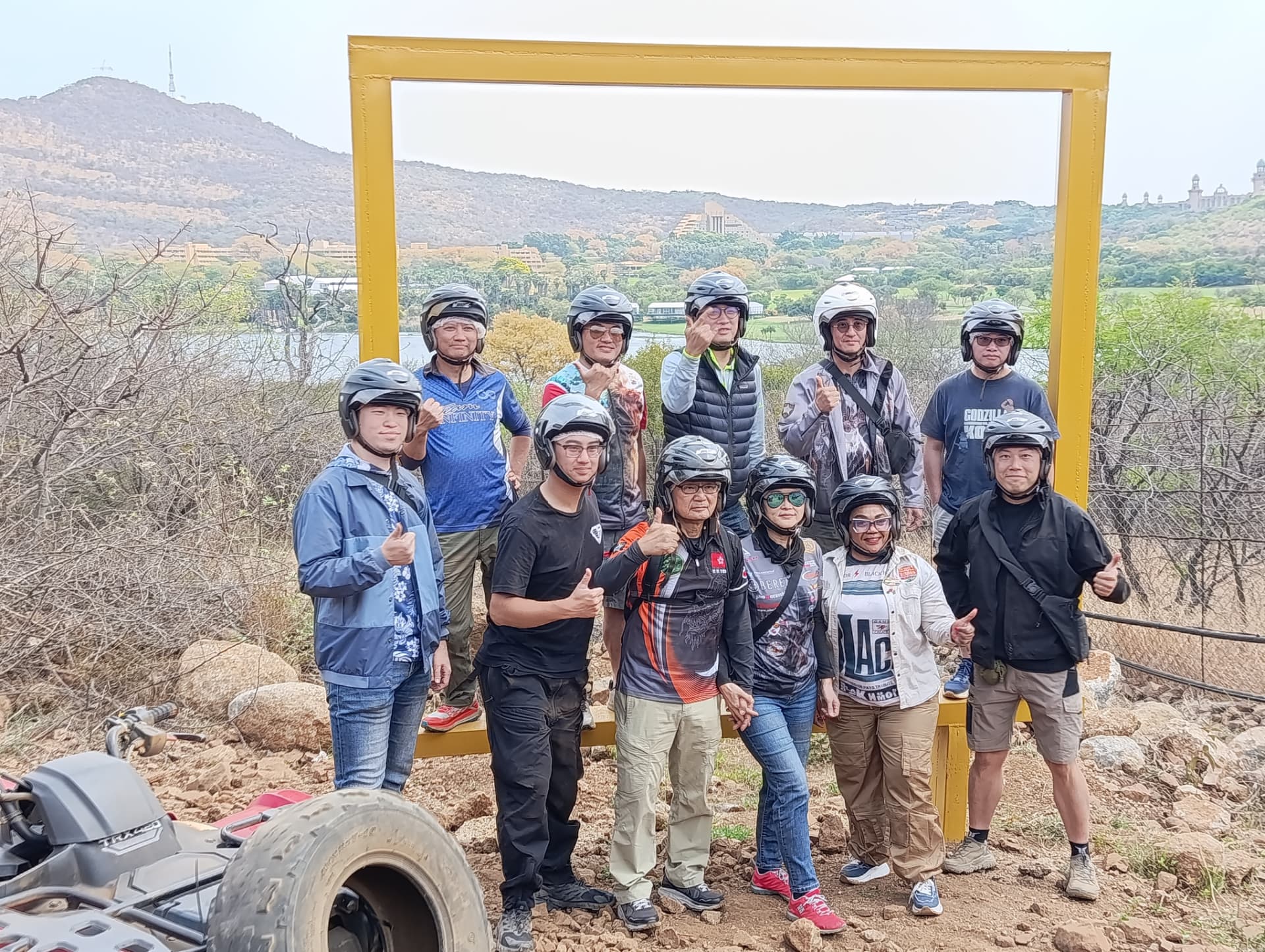 Guests on a quad bike trail overlooking Sun City and the Pilanesberg