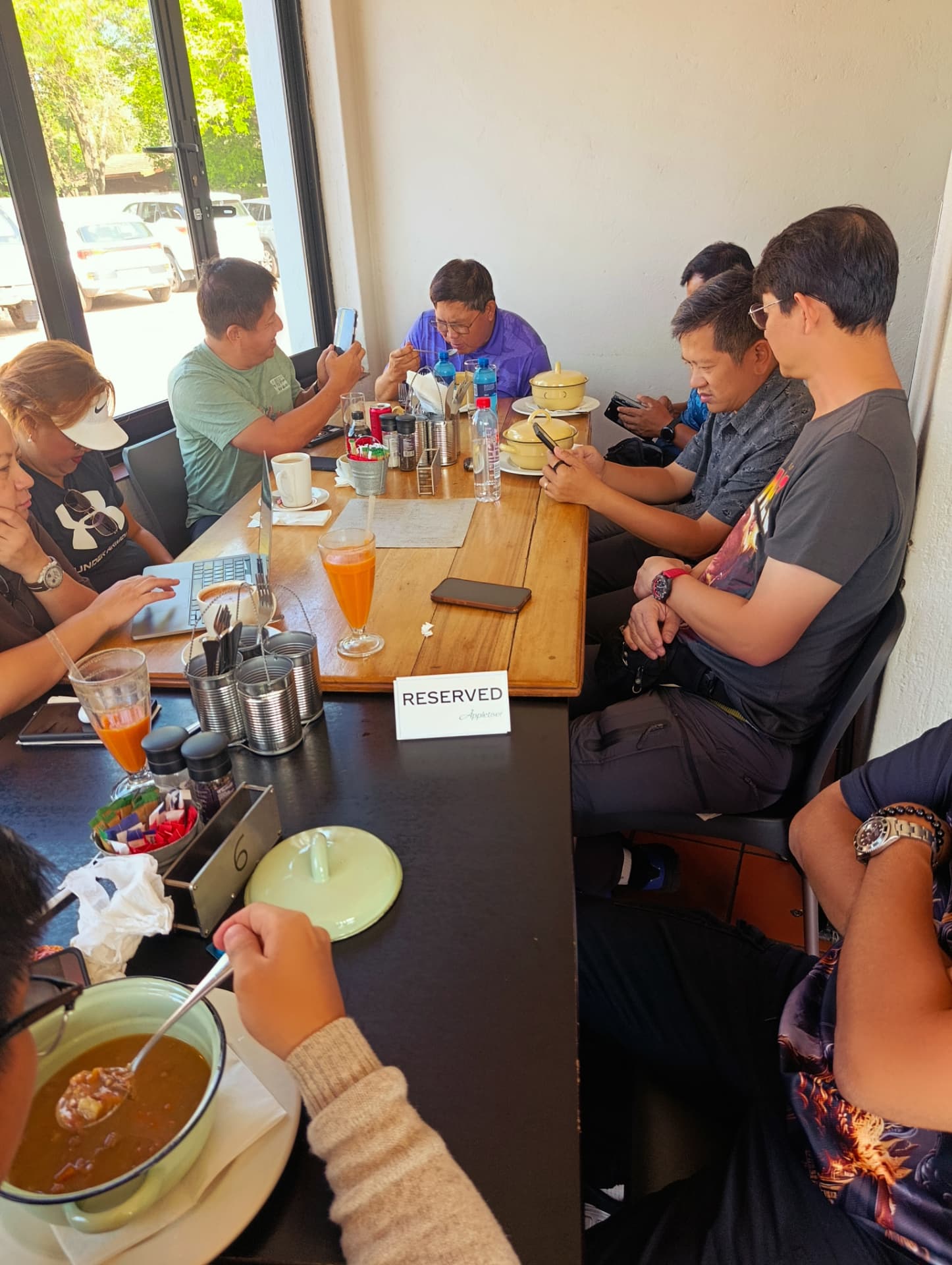 Group lunch stop at a country restaurant on tour